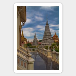 Cambodia. Phnom Pehn. Royal Palace. Stupas. Sticker